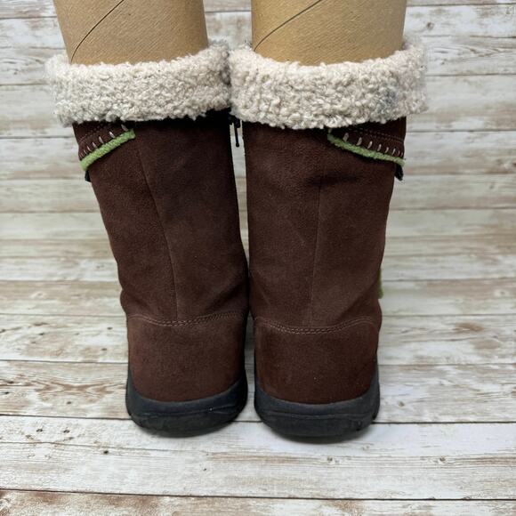 KEEN Dry Potting Soil Brown Suede Sherpa Lined Side Zip Snow Boots Girls Size 6 - Picture 4 of 9